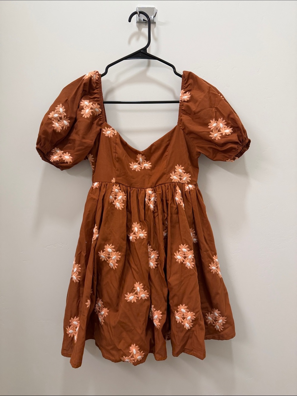 Altar'd State Rust Orange Floral Puff-Sleeve Mini Dress